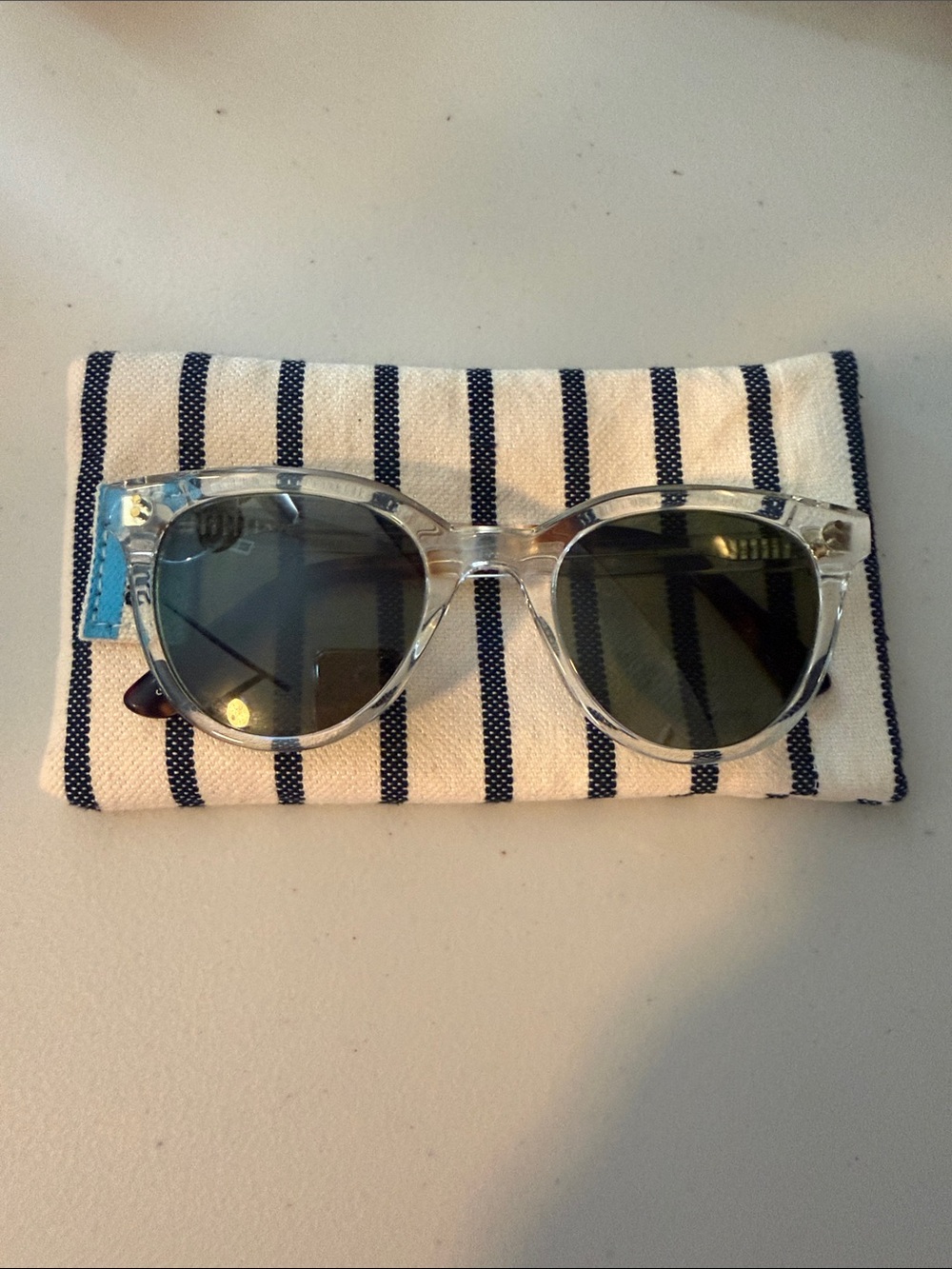 Toms Clear Frame Sunglasses with Green Lenses